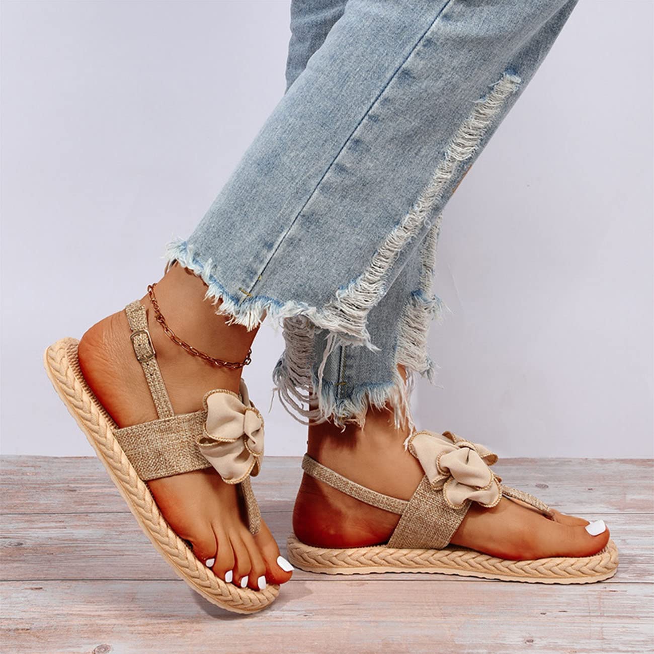Sandals for Women Platform Bow Sandal Closed Toe Buckle